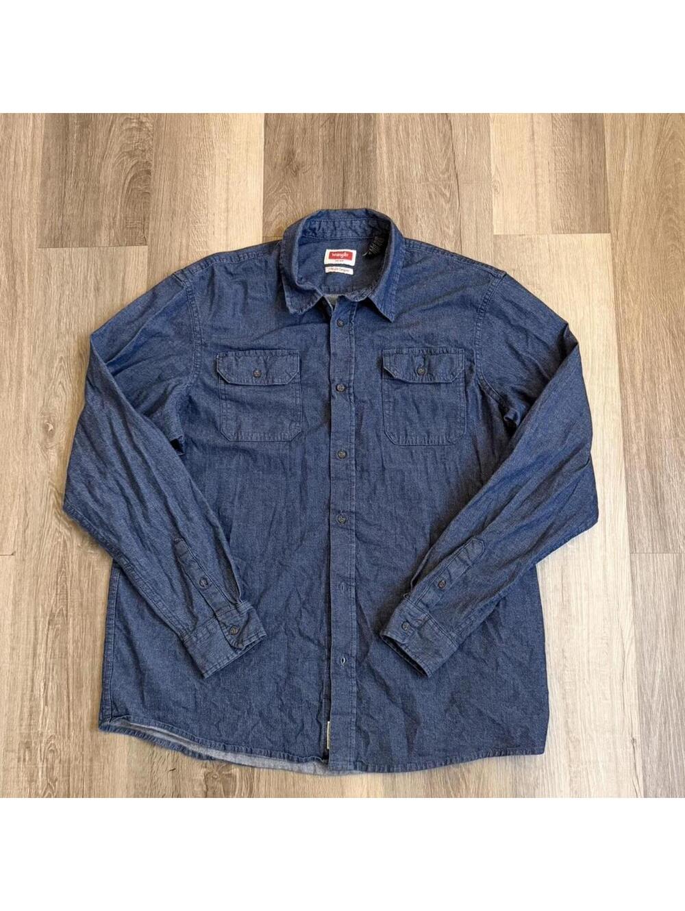Wrangler blue denim button up shirt XL #denim #western